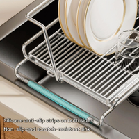 Égouttoir à vaisselle extensible multifonctionnel pour comptoir de cuisine, égouttoir à vaisselle antirouille avec porte-couverts et porte-gobelets