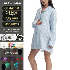 <span class=keywords><strong>Camicia</strong></span> da <span class=keywords><strong>Notte</strong></span> Premaman con Bottoni Frontali a Righe, Vestito da <span class=keywords><strong>Notte</strong></span> Traspirante per Allattamento e Relax - Product Image 1