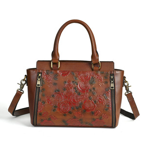 Sac à main Ando vintage en cuir de vachette véritable gaufré rose, avec poignée supérieure, sac à bandoulière pour femme - Product Image 1