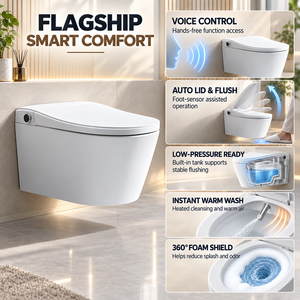 Inodoro Inteligente de Pared con Control por Voz, <span class=keywords><strong>Tapa</strong></span> Automática, Tanque Integrado, Bidé con Calentamiento Instantáneo y Escudo de Espuma Giratorio - Product Image 3
