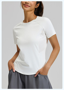 Wholesale Women's Yoga Short Sleeve Perforated Back <b>Raglan</b> Slim Fit Workout Shirt Quick Dry Breathable Running Athletic T Shirt - Product Image 3