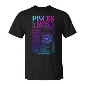 Camiseta promocional con datos del zodiaco de Piscis para hombres y mujeres, cumpleaños de marzo - Product Image 1