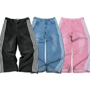 Jeans Unisex de Pierna Ancha con Rayas Laterales, Estilo Hip Hop Y2K, Corte Holgado, Lavados, con Logotipo Serigrafiado en Algodón, Precio de Fábrica, para Invierno/Primavera - Product Image 1