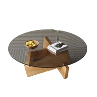 Table basse en verre trempé italien avec cadre en bois mobile, design moderne pour petit appartement, salon, bureau