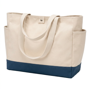 <b>Large</b> Capacity Canvas Laundry Bag Simple Style Beige with Navy Blue Base Durable Clothes Storage <b>Basket</b> for Household Bedroom - Product Image 1