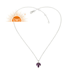 Collier Design Petite Feuille Fabricant de Bijoux en Argent Fin Collier Pendentif en Pierre Précieuse Améthyste Naturelle Collection Vintage - Product Image 1