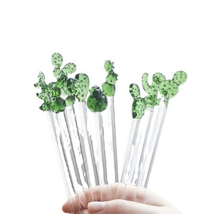 재사용 가능한 크리 에이 티브 음료 Swizzle 스틱 선인장 손으로 불어 유리 칵테일 Stirrers - Product Image 1