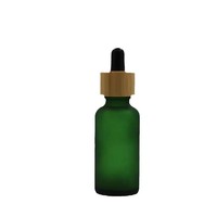 Flacon compte-gouttes en verre givré vert écologique avec bouchon en bambou, emballage personnalisé rechargeable pour sérum et huiles essentielles