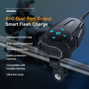 Cargador Doble Rápido para Motocicleta XS01 QC 3.0, Impermeable, 24W/30W, Carga Inteligente A+C, Control Inalámbrico, Protección de Seguridad - Product Image 3