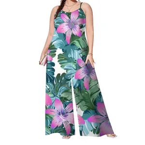 Hot Sale Hibiscus Hawaii 1 Piece Jumpsuit For Women Beach Long Tropical Island Elegant Party Rompers Puletasi Wide Leg Pants