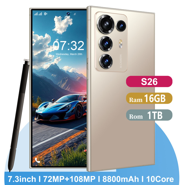Original S26 Ultra Smartphone 16GB+1TB Memory 108MP Quality Face Unlock 2026 Best Seller