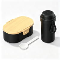 Ensemble de boîte à lunch japonaise ovale en bois grainé 600ML avec bouteille d'eau 360ML et cuillère