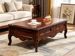 Traditional Wood Coffee Table with <b>Storage</b> Drawers Durable Multi-Purpose Living Room Furniture - Product Image 1