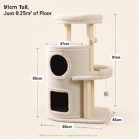 Arbre à chat double couche fabriqué en Chine avec baril en sisal, plateformes multiples, peu encombrant, résistant aux griffures, sans perte de fibres