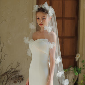 Super fée monocouche voile de mariée blanc <span class=keywords><strong>Vintage</strong></span> mariage Photo chapeaux tissu fleur perle voiles de mariage - Product Image 3