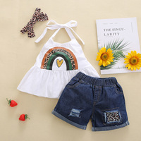 Vêtements tendance pour bébé fille, ensembles 2 pièces, débardeurs mignons, shorts en jean, jeans déchirés à fleurs pour filles
