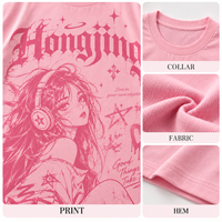 T-shirt surdimensionné personnalisé pour femme en jersey de coton mélangé, col rond, manches courtes, imprimé sérigraphié, coupe ample et décontractée