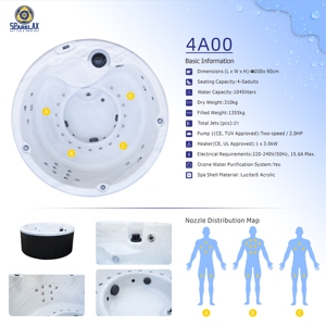 อ่างสปาจากุซซี่กลางแจ้งพร้อมระบบ Balboa สำหรับ 4 ที่นั่ง อ่างน้ำร้อนพร้อมระบบนวดด้วยแรงดันน้ำ - Product Image 2