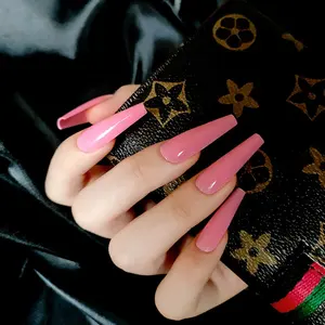 Pink Ballerina Long Style Finished Manicure Slices Acrylic Fake Nail Sticker