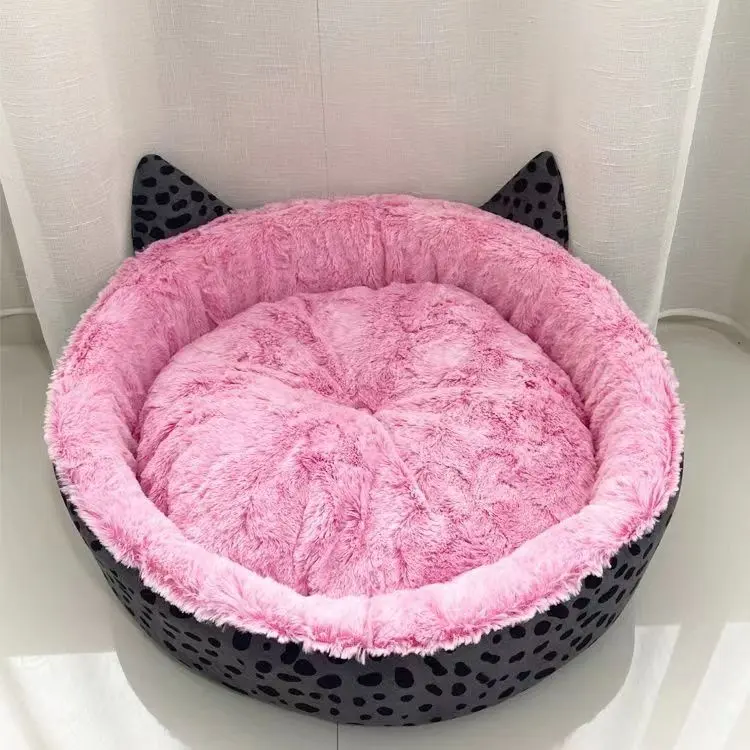 Canapé rond amovible en fourrure moelleuse de PS-2002 qualité pour chien Fabrication de lit de coussin de chat lavable confortable