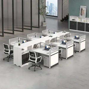 Luxury Wooden White Office Furniture Staff Table Modular Workstation With Drawer 6 Person Office Desks