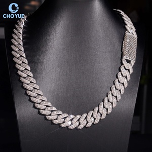 Big Size 18mm Rise Setting Baguette Moissanite Cuban Link <b>Chain</b> Necklace Rhodium Plated Solid 925 Silver Hiphop <b>Iced</b> <b>Out</b> Jewelry - Product Image 1