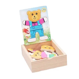 1pc 나무 곰 원피스 업 퍼즐 상자 정렬 직소 만화 정렬 정렬 직소 퍼즐 장난감 어린이 유아