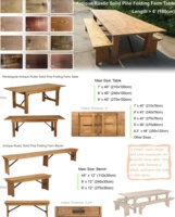 Table de dîner d'extérieur en bois massif de pin, table de ferme pliante portable, long banc, table de salle à manger et chaises de ferme pliantes en pin