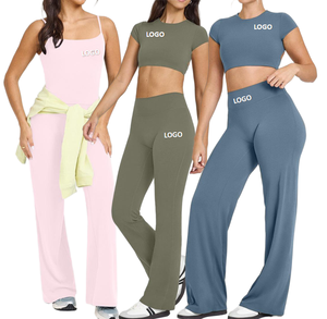 Nuovo Set Yoga da <span class=keywords><strong>Donna</strong></span>, Tuta Sportiva con Top Corto a Maniche Corte e Leggings, Asciugatura Rapida, Abbigliamento Sportivo per <span class=keywords><strong>Fitness</strong></span> e Corsa - Product Image 1