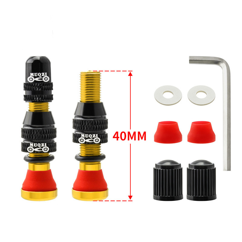 MUQZI Kit 2 Valvole Tubeless Presta 40mm – Per Bicicletta Con Adattatore E Attrezzo Rimozione (Nero)