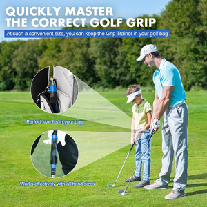 Guía ergonómica para la posición <span class=keywords><strong>de</strong></span> la <span class=keywords><strong>mano</strong></span> para entrenamiento <span class=keywords><strong>de</strong></span> agarre <span class=keywords><strong>de</strong></span> palos <span class=keywords><strong>de</strong></span> <span class=keywords><strong>golf</strong></span>, azul y negro, con bucle para dedos y eje en espiral, OEM personalizado, al por mayor - Product Image 5