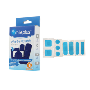 Apósitos de tela PE multiforma azules al por mayor, antibacterianos, elásticos, suaves, impermeables y detectables para heridas. - Product Image 2