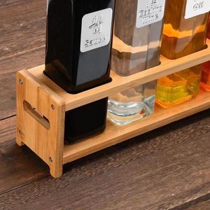<b>Bamboo</b> Oil Bottle Rack 32cm Rectangular Spice Storage <b>Container</b> Set With Metal Lid For Kitchen Use - Product Image 4