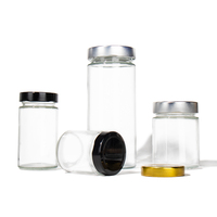 Wholesale Round Depth Mouth Clear Glass Honey Jam Jar With Screw Metal Lids