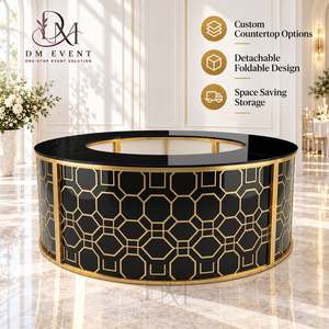 Comptoir de bar rond pliable sur mesure en acier inoxydable doré et noir, avec dessus en verre trempé amovible - Product Image 1