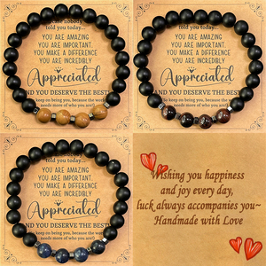 Bracelet Unisexe Motivationnel en Obsidienne Mate avec Carte de Vœux – Bijou Spirituel d'Encouragement - Product Image 1