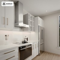 Meuble de cuisine Shaker en mélamine avec îlot central et rangement coulissant pour villa, charnières à fermeture amortie, écologique, complet