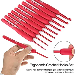 Setelan Crochet merah 2.0-6.0mm 9 buah hadiah pemula Set rajutan pegangan lembut untuk kaus kaki kerajinan tangan alat tenun DIY