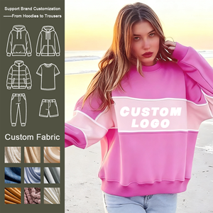 Produttori di Pullover ricamato <span class=keywords><strong>oversize</strong></span> di alta qualità in pile di cotone <span class=keywords><strong>rosa</strong></span> Patchwork <span class=keywords><strong>felpa</strong></span> con girocollo - Product Image 1