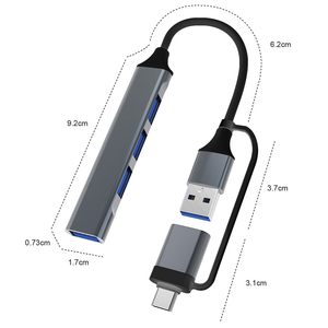 Tốc Độ Cao <span class=keywords><strong>USB3.0</strong></span> USB2.0 TYPE-C 2 in1 USB Dual-Đầu <span class=keywords><strong>4</strong></span> Cổng <span class=keywords><strong>Hub</strong></span> Hợp Kim Nhôm Docking Station Chuyển Đổi - Product Image 2