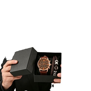 Men's 2pc Watch & Bracelet <b>Gift</b> Set Quartz Watch with Leather Band Watch Set with <b>Gift</b> Box Perfect Birthday <b>Gift</b> <b>for</b> Him - Product Image 1