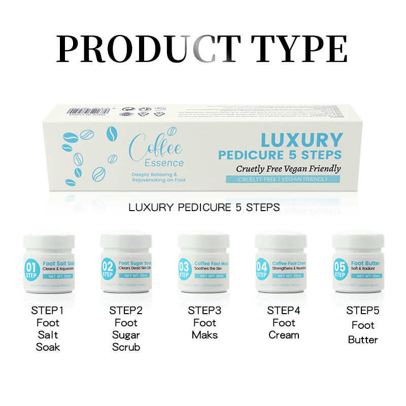 Ensemble de soins des pieds au café en 5 étapes