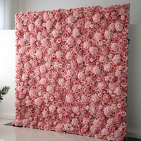 Mur de fleurs artificielles en soie rose, 8 pieds x 8 pieds, enroulable, de luxe, pour décoration de mariage