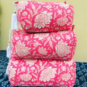 Quilted Floral Print Toiletry Bags Large Indian Cotton Travel Makeup Pouches Fashion Cosmetic Bags And <b>Cases</b> Quilted Wash Bag - Product Image 1