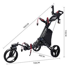 COMMENT VRAI Vente en gros Chariot de golf pliable en alliage d'aluminium Chariot de golf noir à 3 roues avec porte-parapluie Frein à pied - Product Image 3