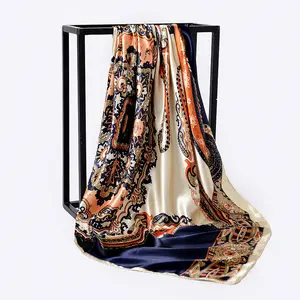 Wholesale Ladies Silk Head Scarfs 90cm Women Printed Silk Scarves Luxury Designer Square Satin Silk Scarf Famous Brands Hijabs