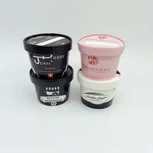 Wegwerp Ijs Pinten Yoghurt Tubs Diverse Groothandel Pla Ijs Bekers Met Dome Deksel Papier Ijs Kom Met papier Deksel