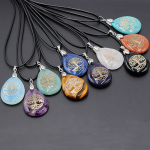 Women Christmas Gift Crystal Pendant Necklace Energy Healing Natural Stone Life Tree Teardrop <b>Chakra</b> Pendant Necklace - Product Image 1