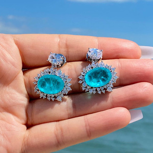 Orecchini pendenti E999 blu mare da donna, in lega, con fiore, gioielli da festa, stile romantico, taglio rotondo brillante, montatura a griffe - Product Image 6