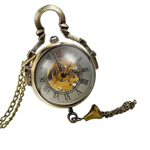 Antike durchsichtige Rückseite Crystal Ball mechanische Uhren Handaufzug mechanische Taschenuhr